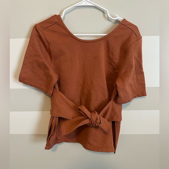 Nike Studio Short Sleeve Wrap Top Yoga in Terra Cotta - Picture 6 of 8